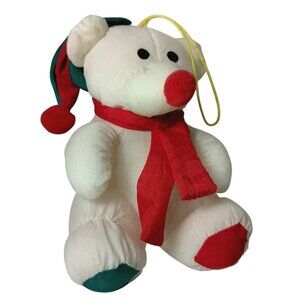 Vintage Polar Bear Christmas Ornament White Parachute Material Stuffed Animal